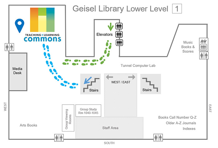 map to get to the Commons from within geisel library